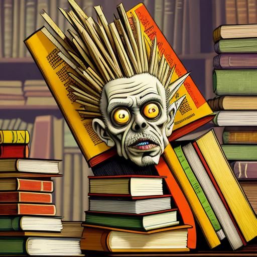 Disturbing Zombie Librarian in Art Brut Style