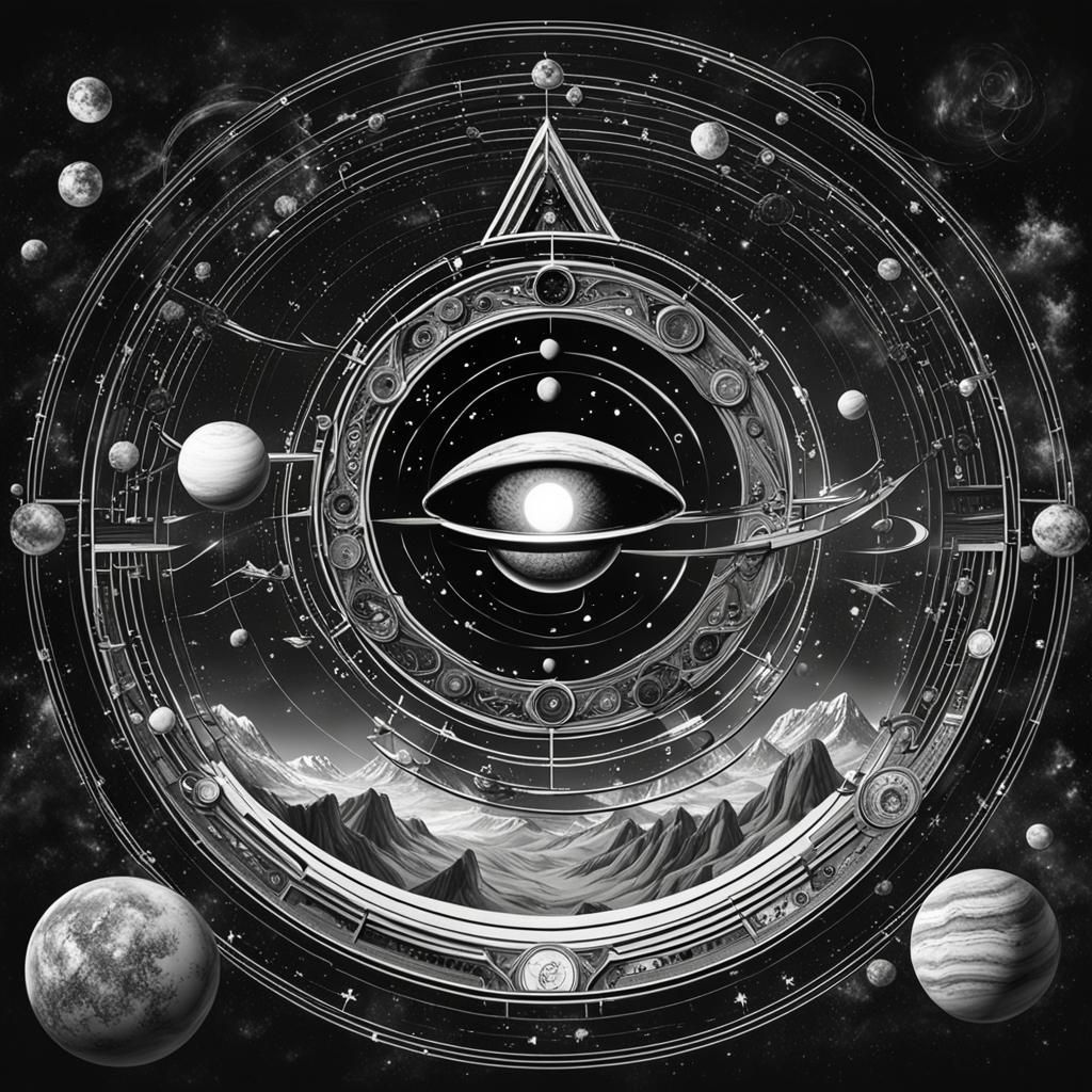 Astrology Planets Third Eye in Black and White