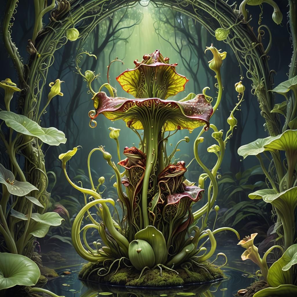 Ornate Alien Pitcher Plant in UV Art Style
