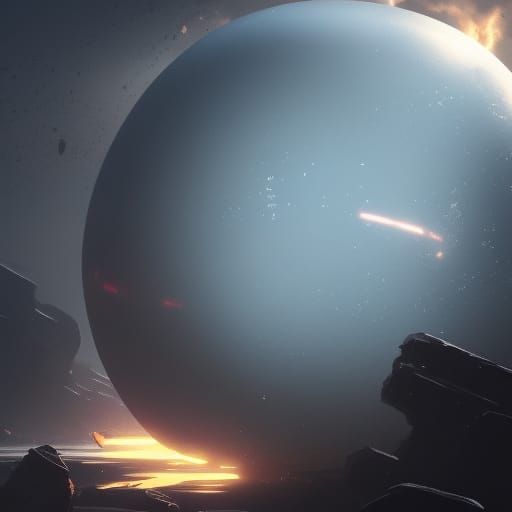 Mysterious Obsidian Sphere Landscape in Digital Art Style