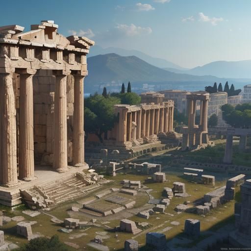 Detailed Ancient Greek Forum in Matte Painting Style
