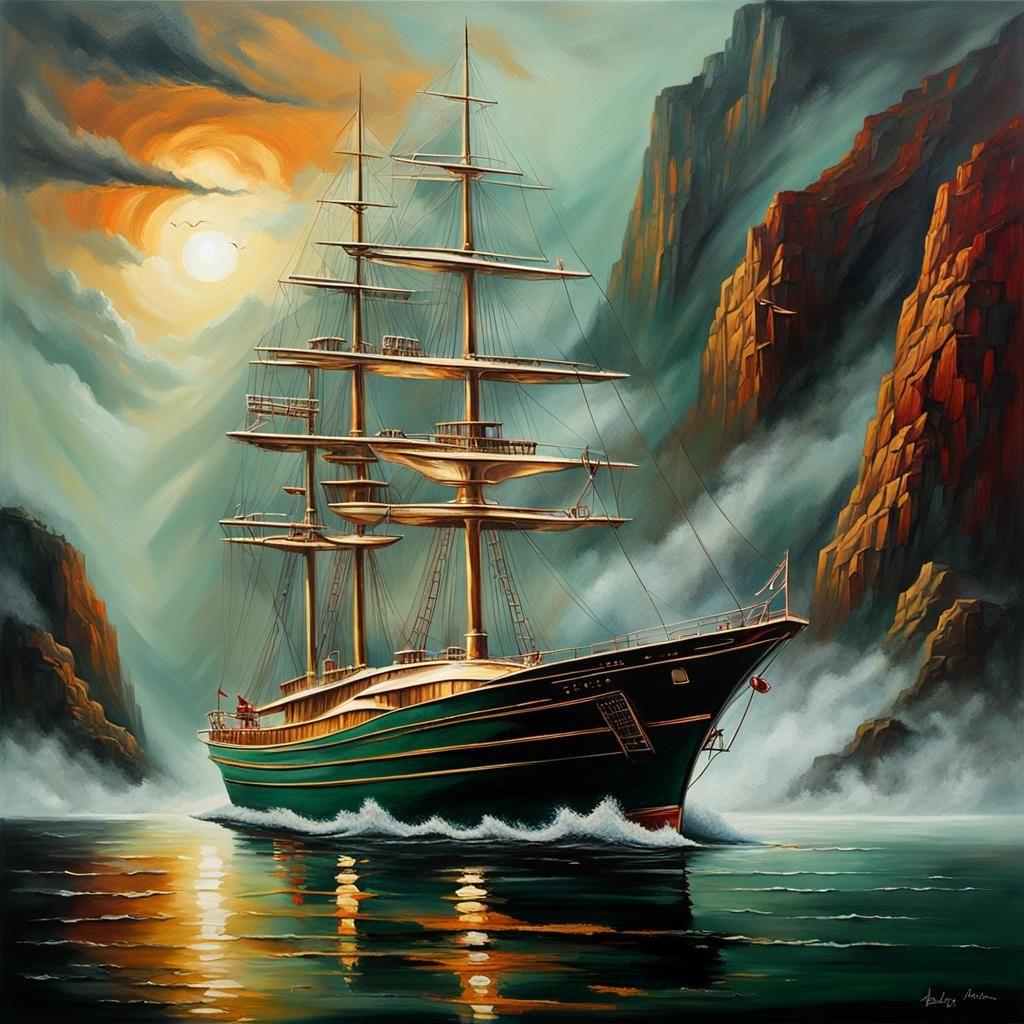 Surreal Yacht Masterpiece in Deep Impasto Paintings Style