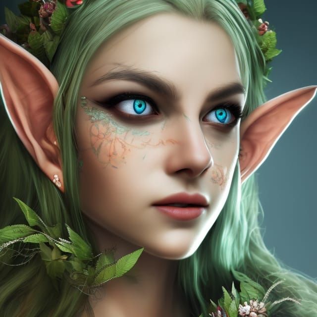 Beautiful Elf Bride Portrait in Fractal Art Style