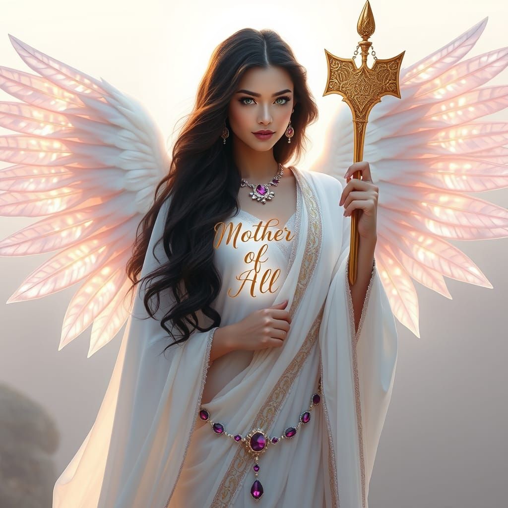 Ethereal Goddess with Angelic Wings and Celestial Aura