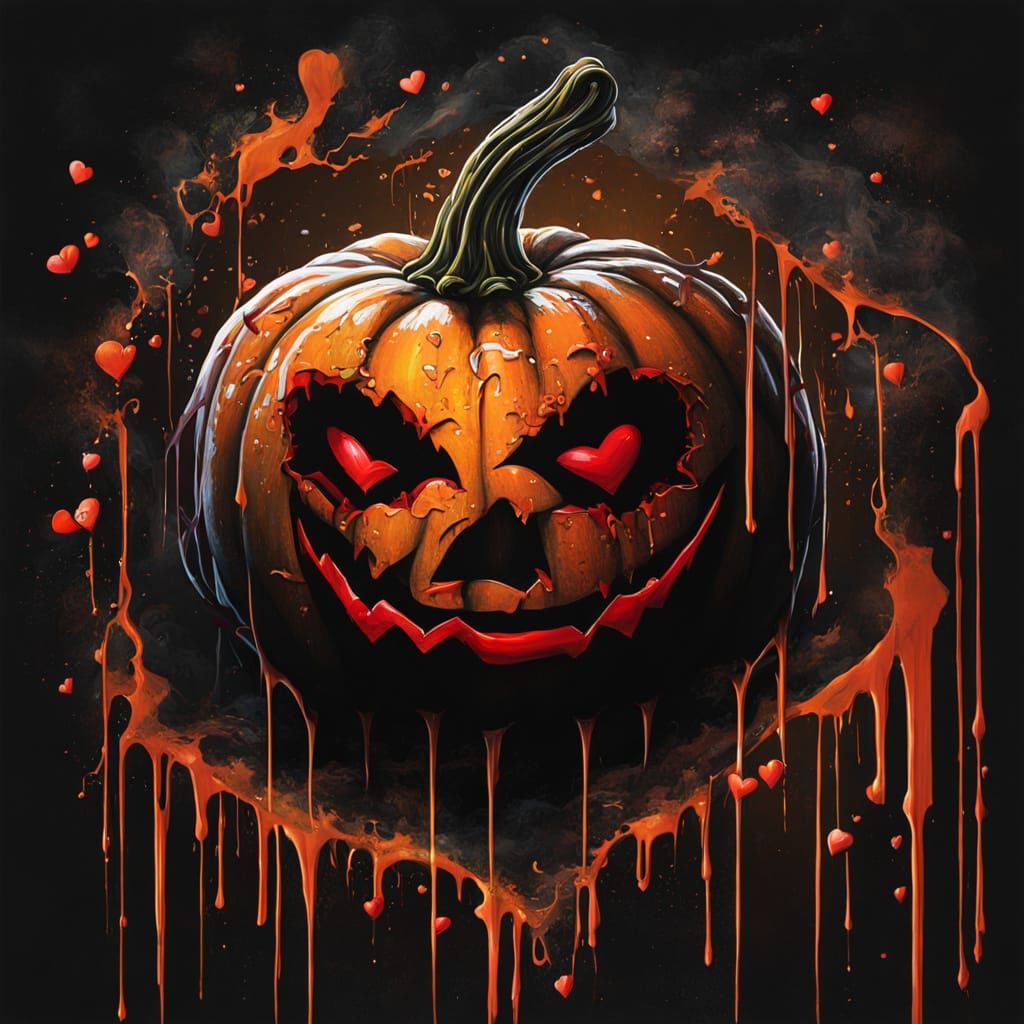 Graffiti Art Pumpkin Head with Red Valentine Heart