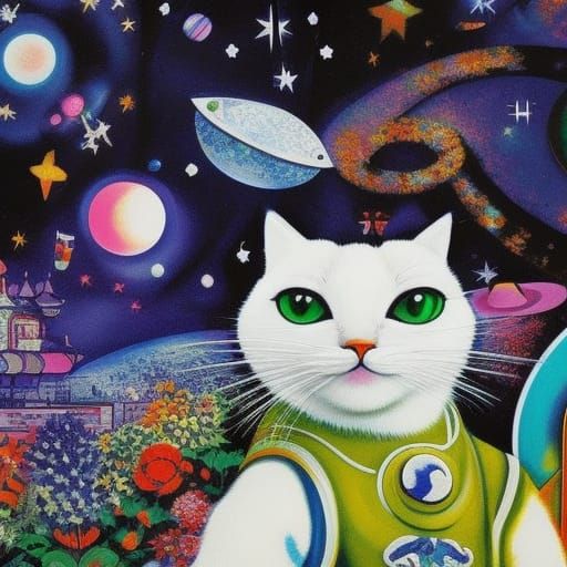 Biopunk Cat Painting in Surrealist Style