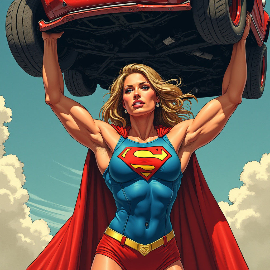 Supergirl-Inspired Bodybuilder Lifts Car in Comic Book Art