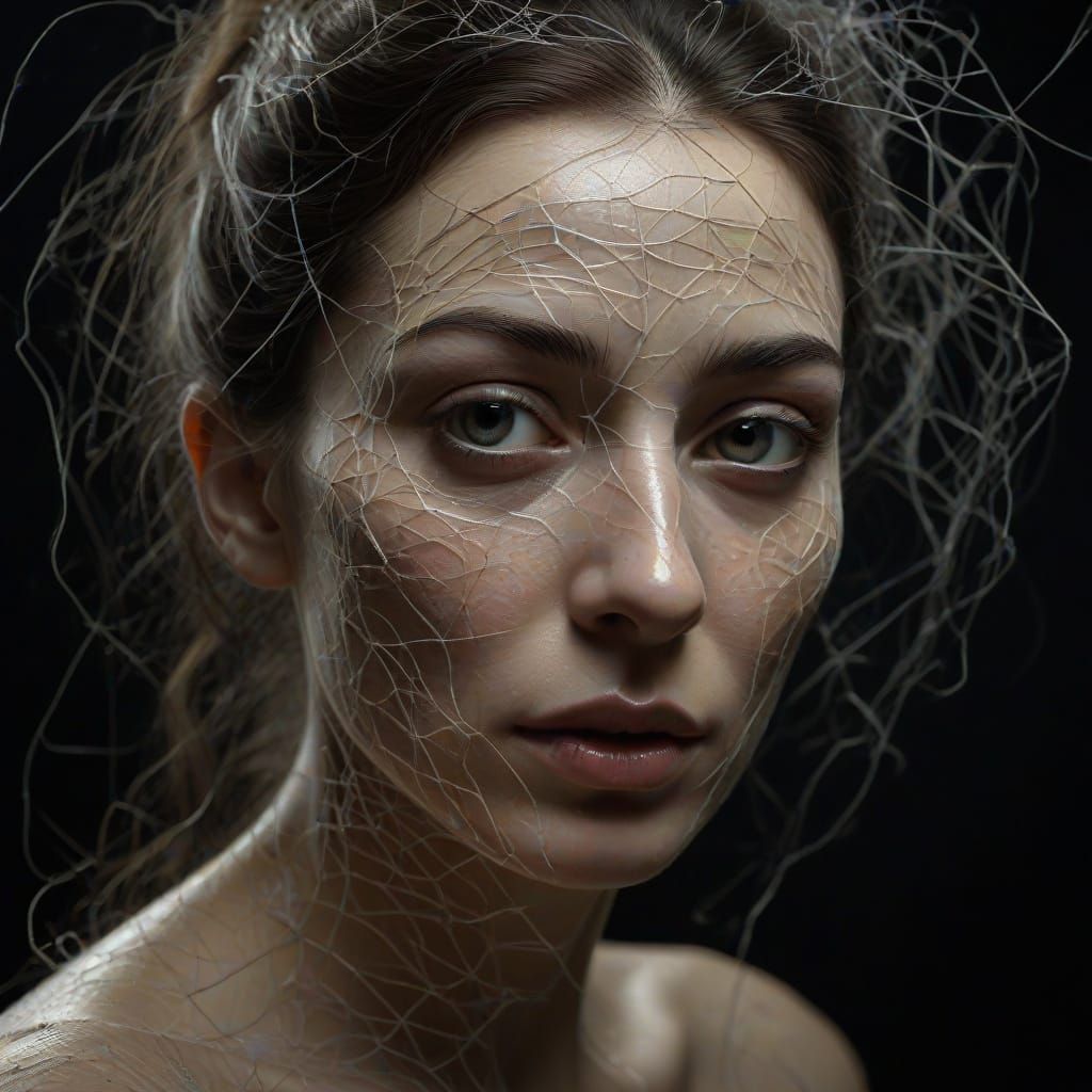 Ethereal Cobweb Portrait in Moody Surrealist Style