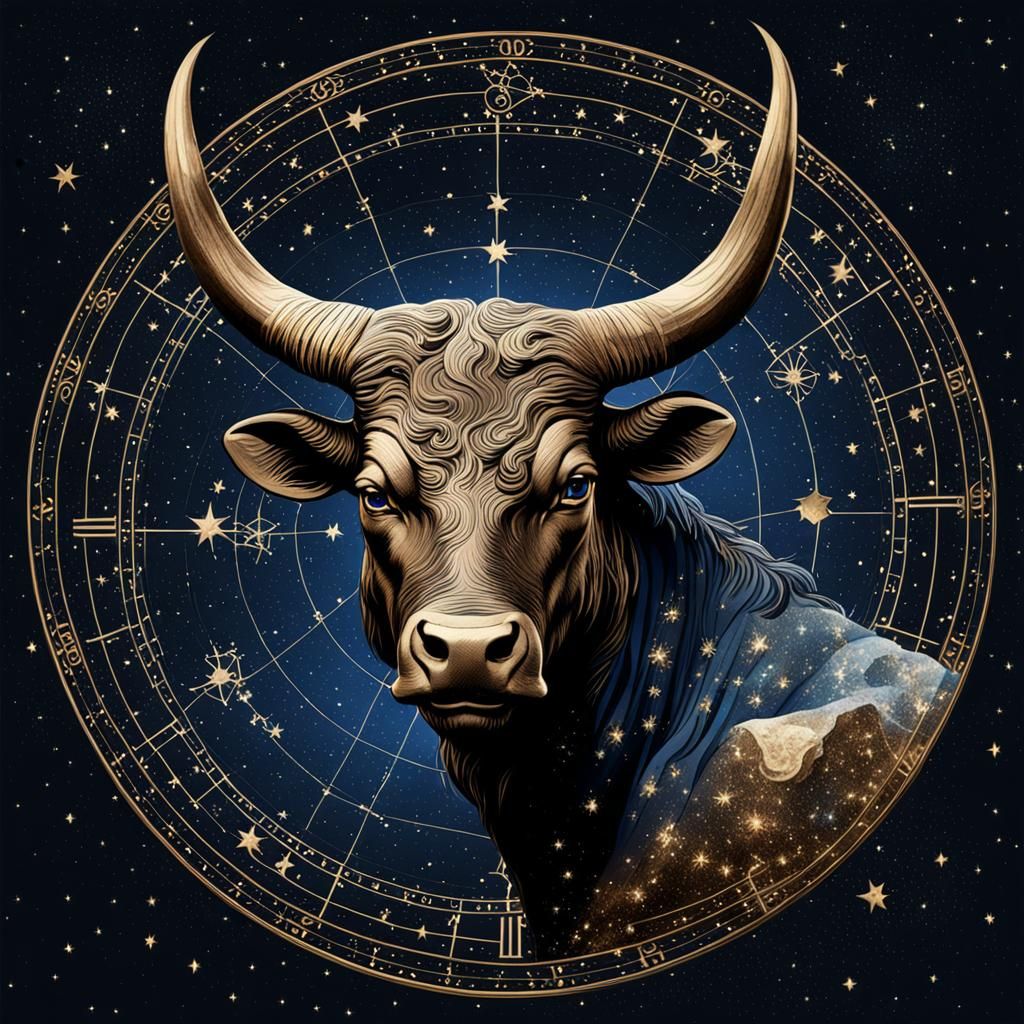Zodiac Taurus Head and Constellation in Dark Fantasy Style