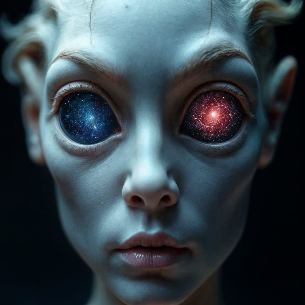 Galactic Gaze: Supernatural Figure with Galaxy Eyes