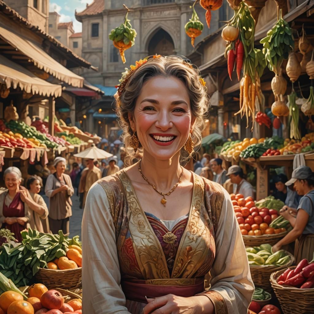Laughing Woman in Ancient City: Fantasy Art