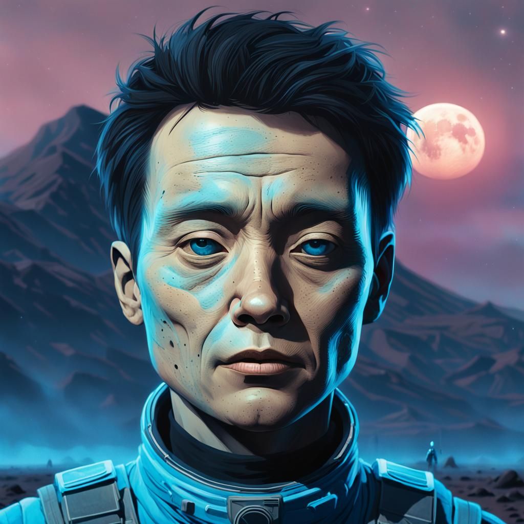 Futuristic Astronaut Walks Through Barren Alien Landscape in...