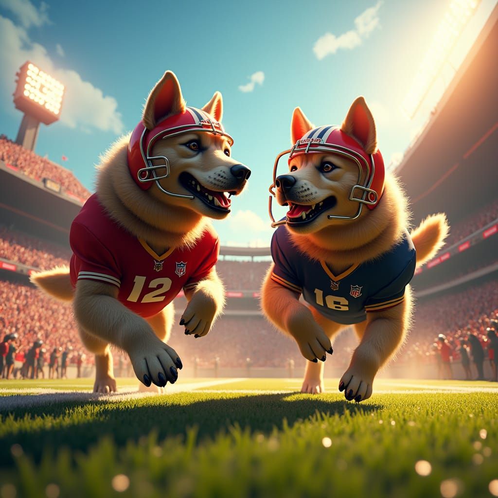 Dogs Play Football in Packed Stadium: Matte Painting