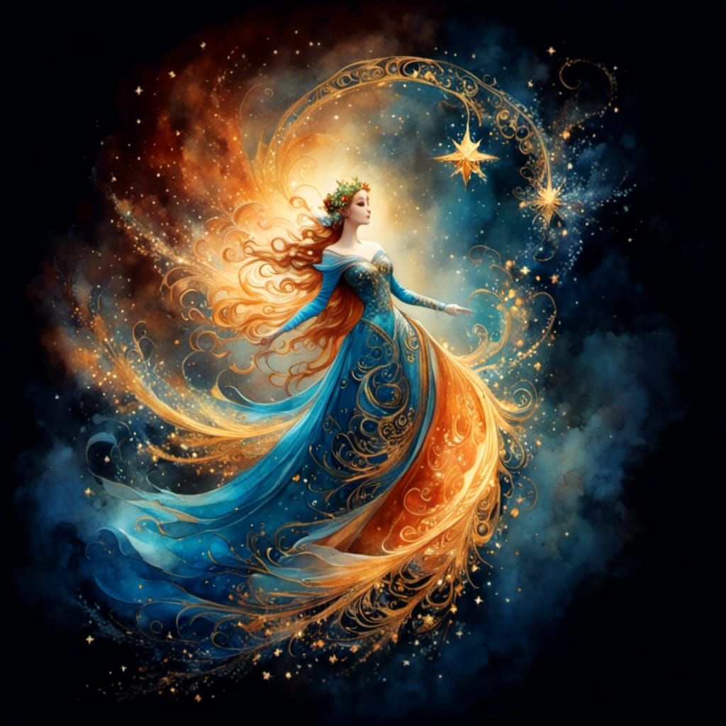 Celestial Christmas Spirit in Watercolor Style