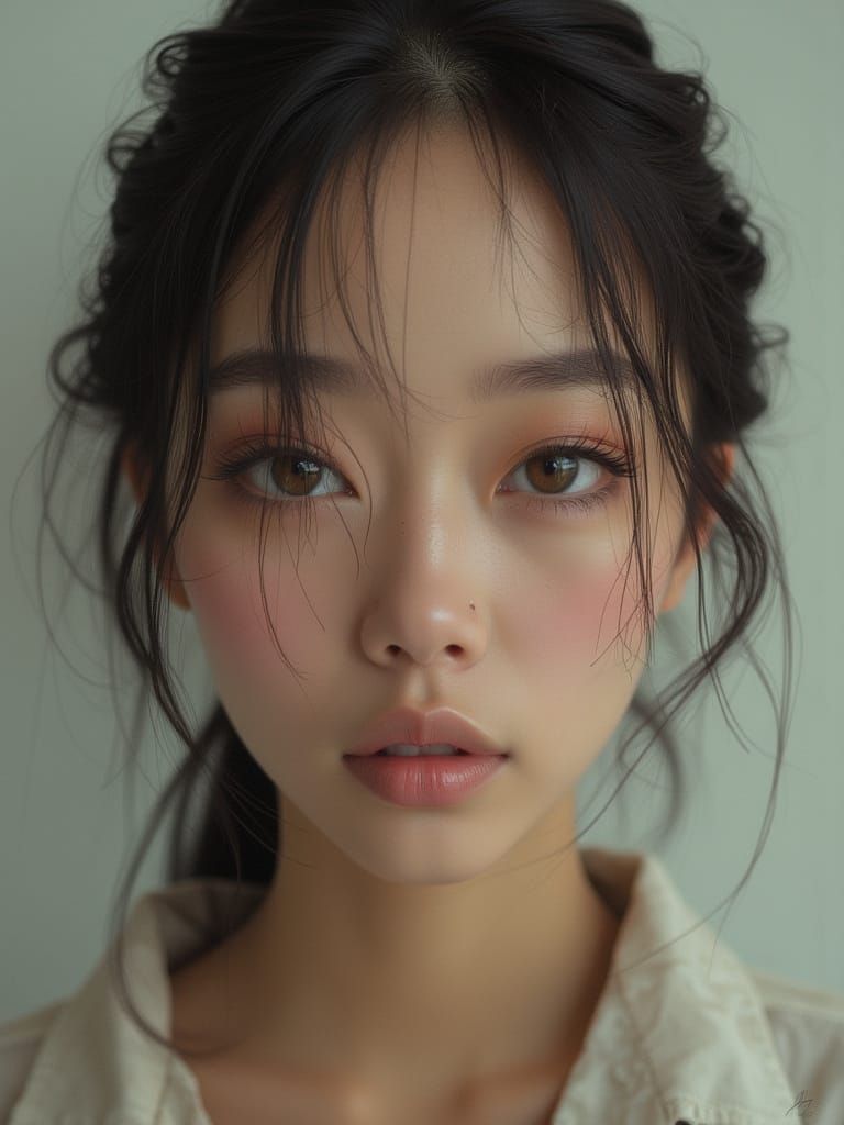 Detailed Portrait of a Young Woman in Soft Studio Lighting