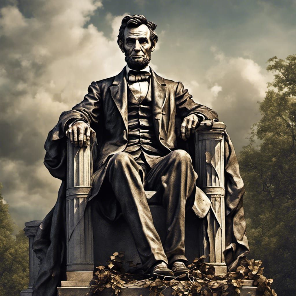 Decrepit Lincoln Statue: Hyperrealistic Detailed Matte Paint...