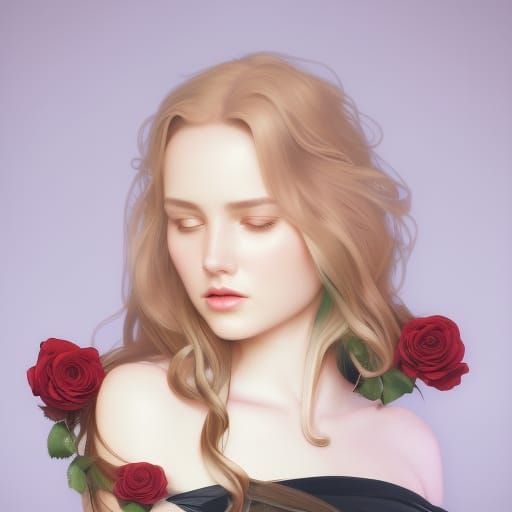 Woman with Rose: Hyperdetailed Portrait Art
