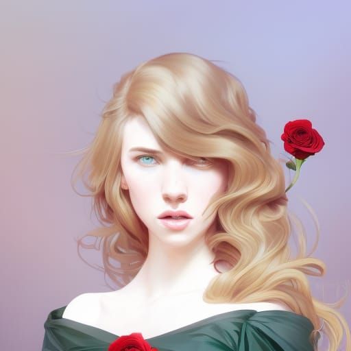 Woman with Rose: Hyperdetailed Concept Art Portrait