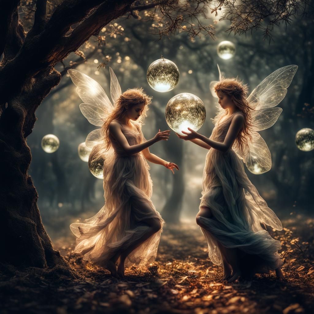 Dancing Fairies with Orbs: Hyperrealistic Digital Art