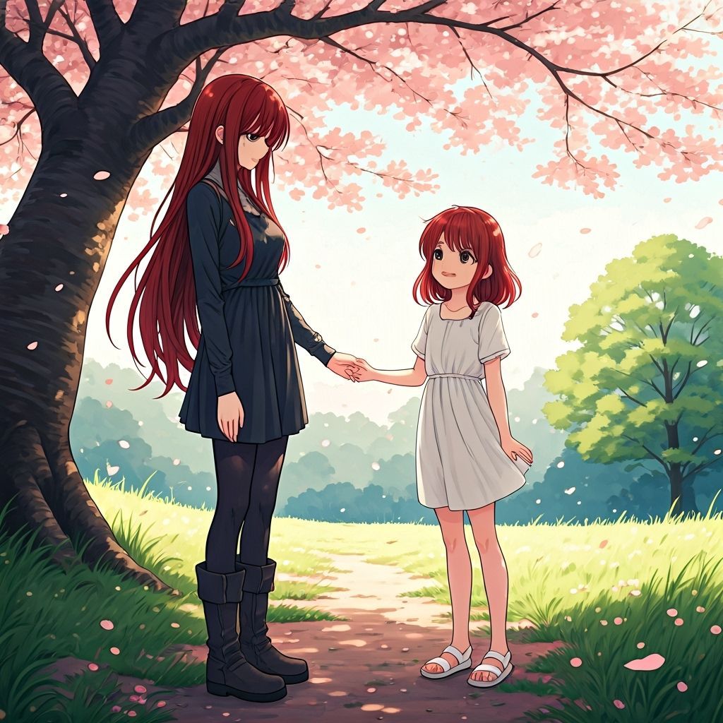 Manga Girls Meeting Under Cherry Blossom Tree