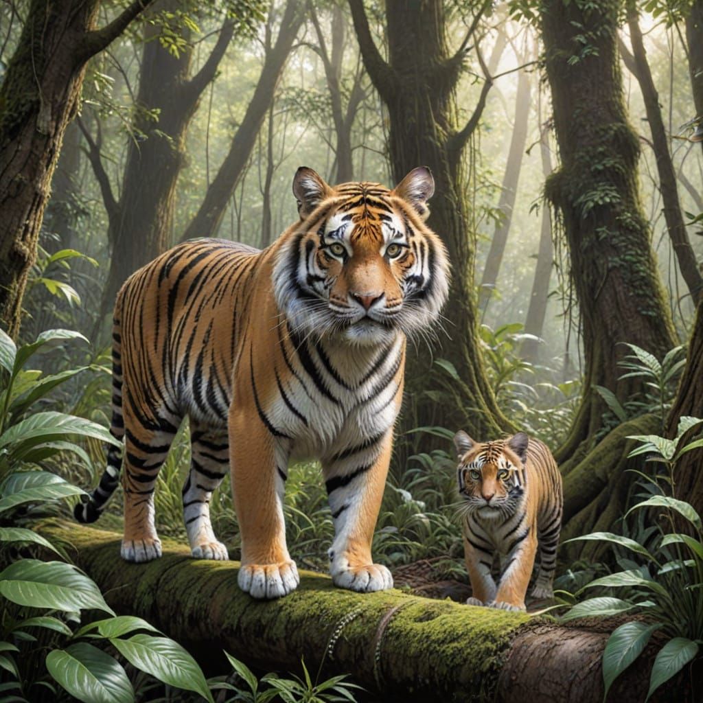 Furry Friends Explore the Forest in Black and White Illustra...