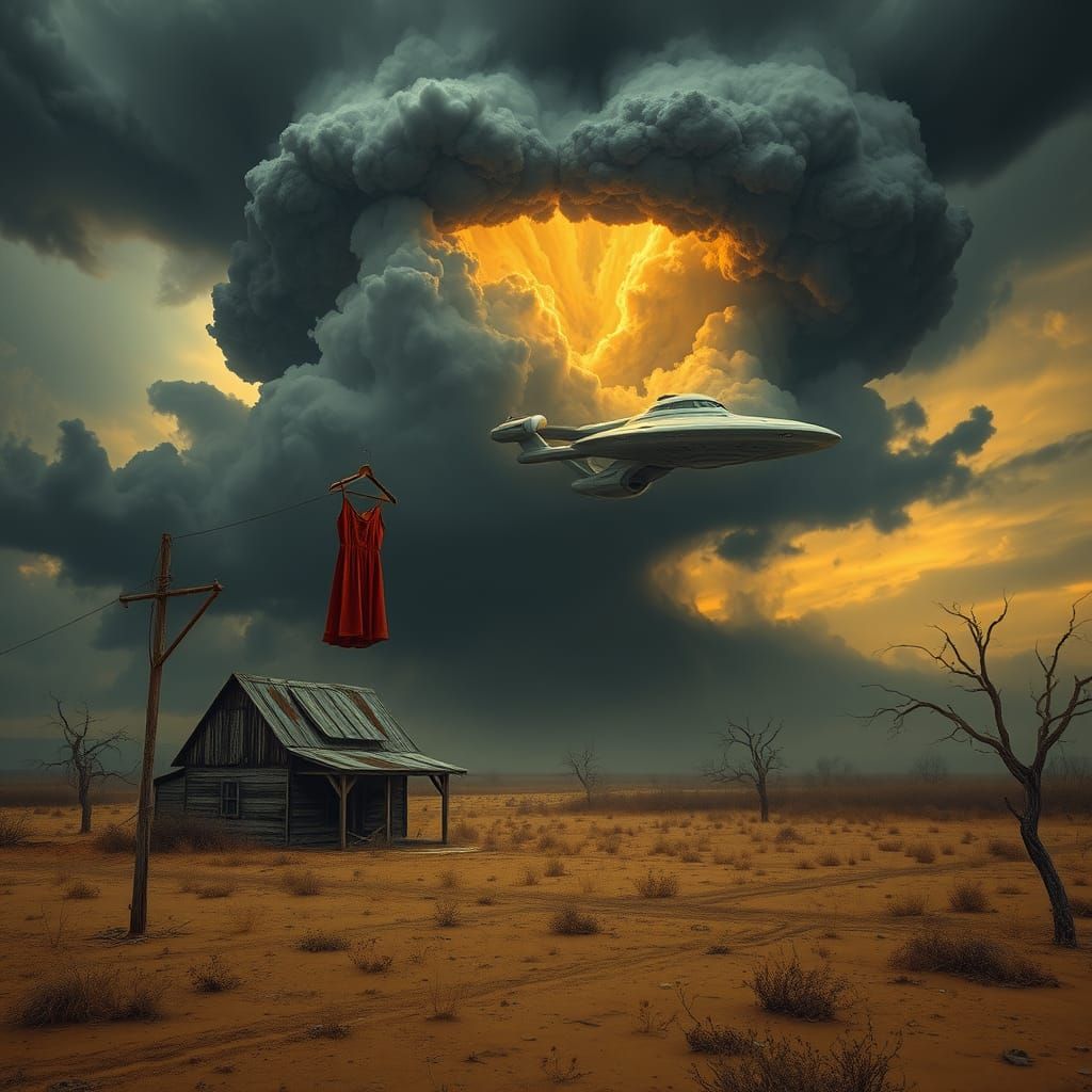 Dust-Deviled Farmhouse in a Desolate Landscape