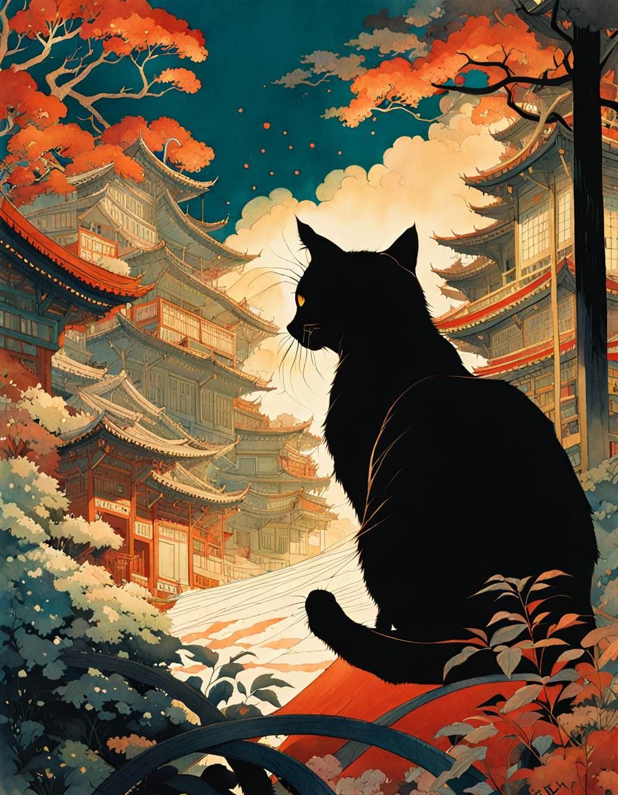 Cat's Shadow Fight: Anime Realism in Watercolor