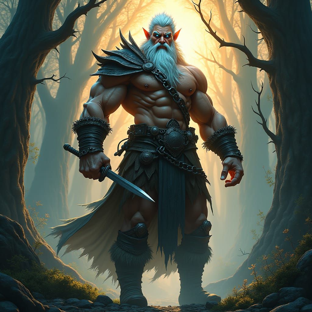 Wood Elf Barbarian in Mystical Forest