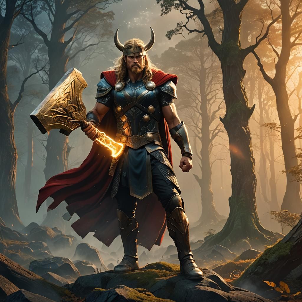 Thor in Mystical Norse Temple Concept Art