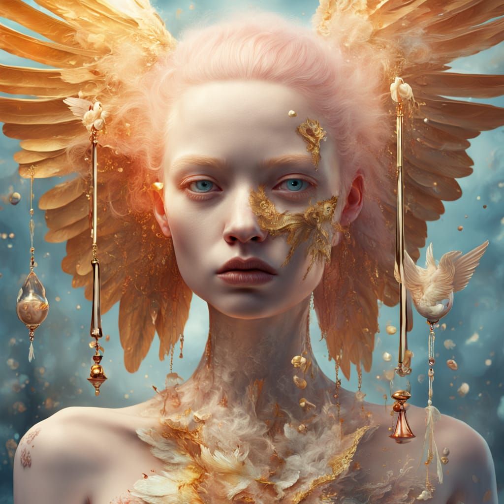 Surreal Albino Redhead Supermodel with Hourglass in Golden L...