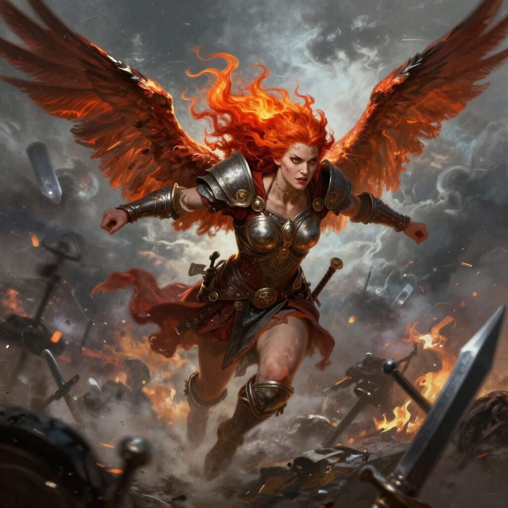 Valkyrie Charges into Epic Battle in Fantasy Art Style