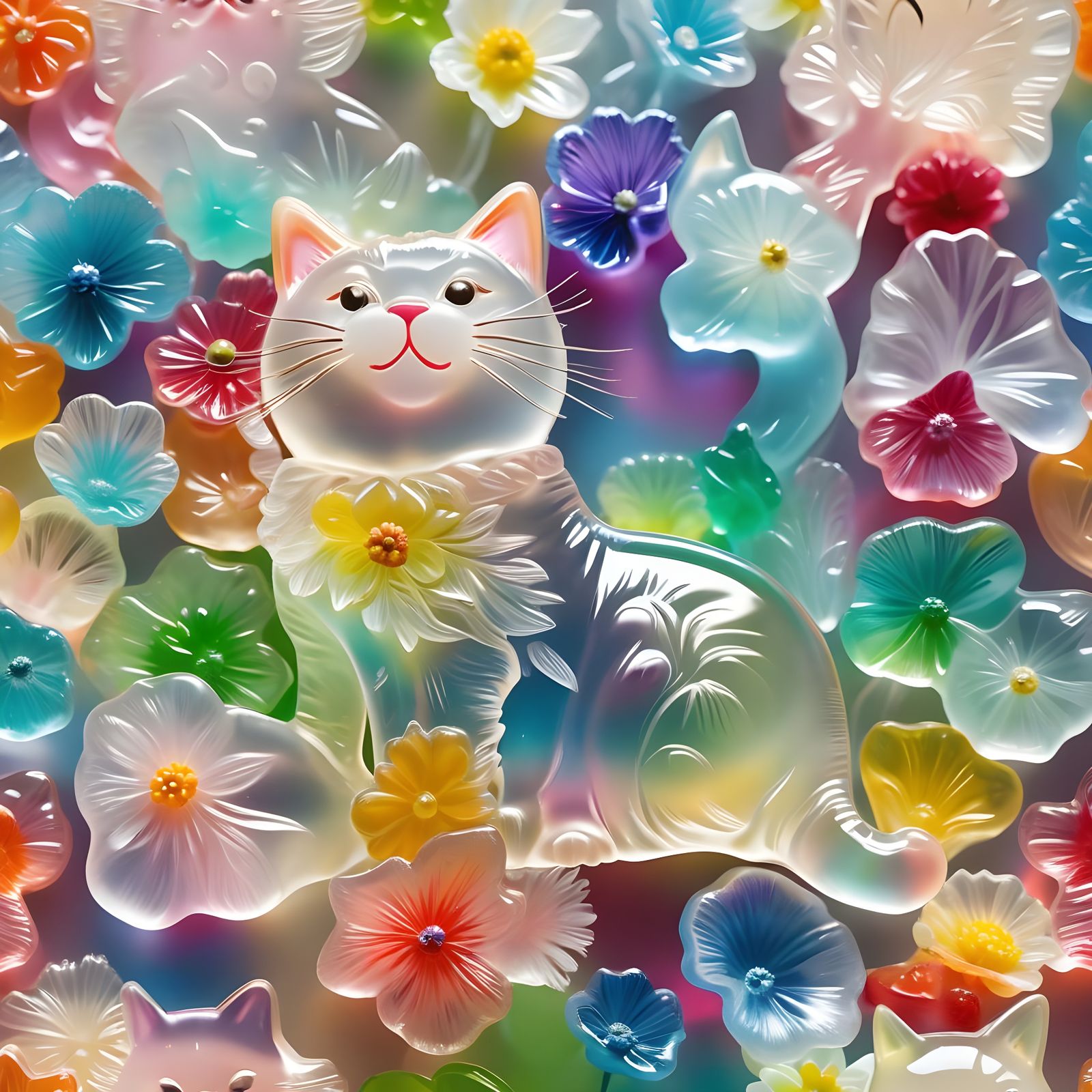 Colorful Translucent Cat Jelly in Toyism Style