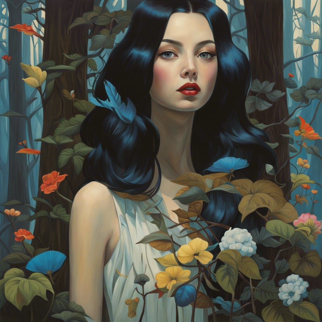 Young Giantess in Woods: Surrealist Masterpiece