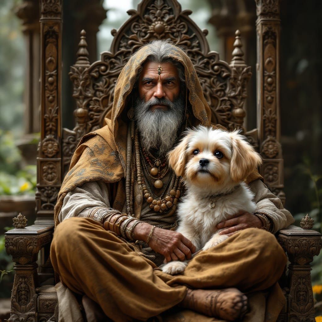 Shaman and Havanese Puppy in Mystical Realism
