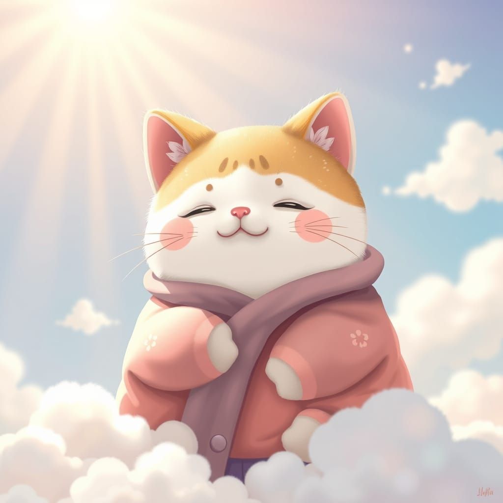 Squishmallow Cat in Sunshine, Whimsical Pop Art