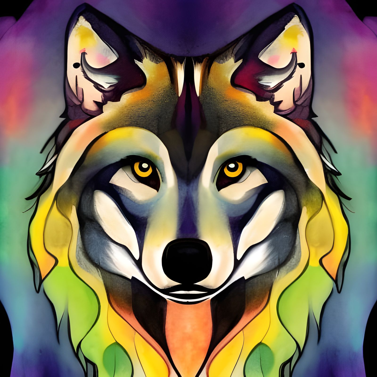 Pop Art Wolf with Big Eyes in Watercolor