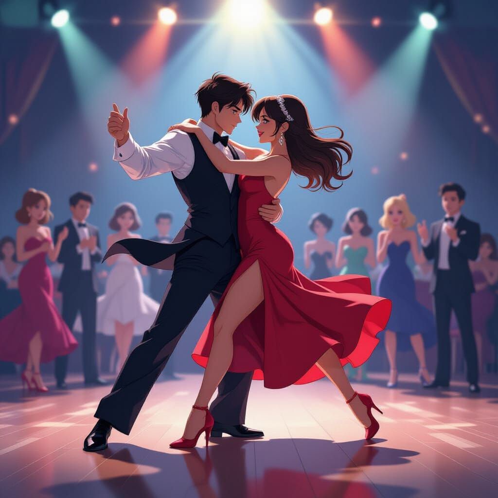 Dynamic Ballroom Dance in Anime Style