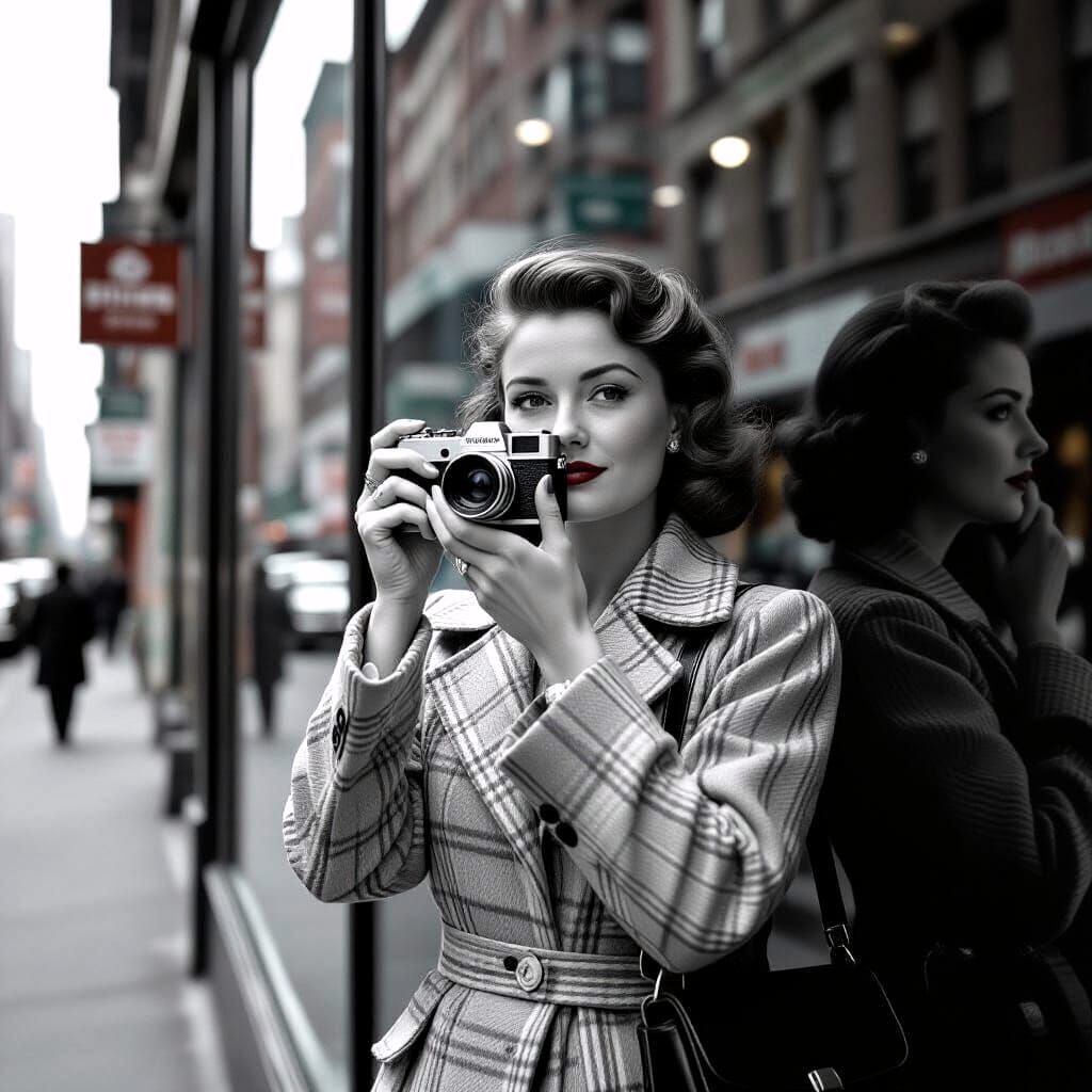 Woman Takes Self-Portrait in 50s NYC Shop Window
