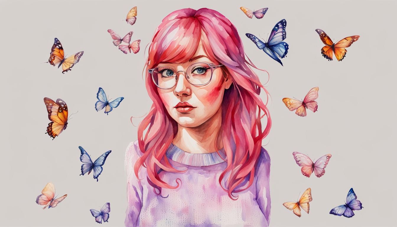 Watercolor Portrait: Angelic Woman with Butterflies
