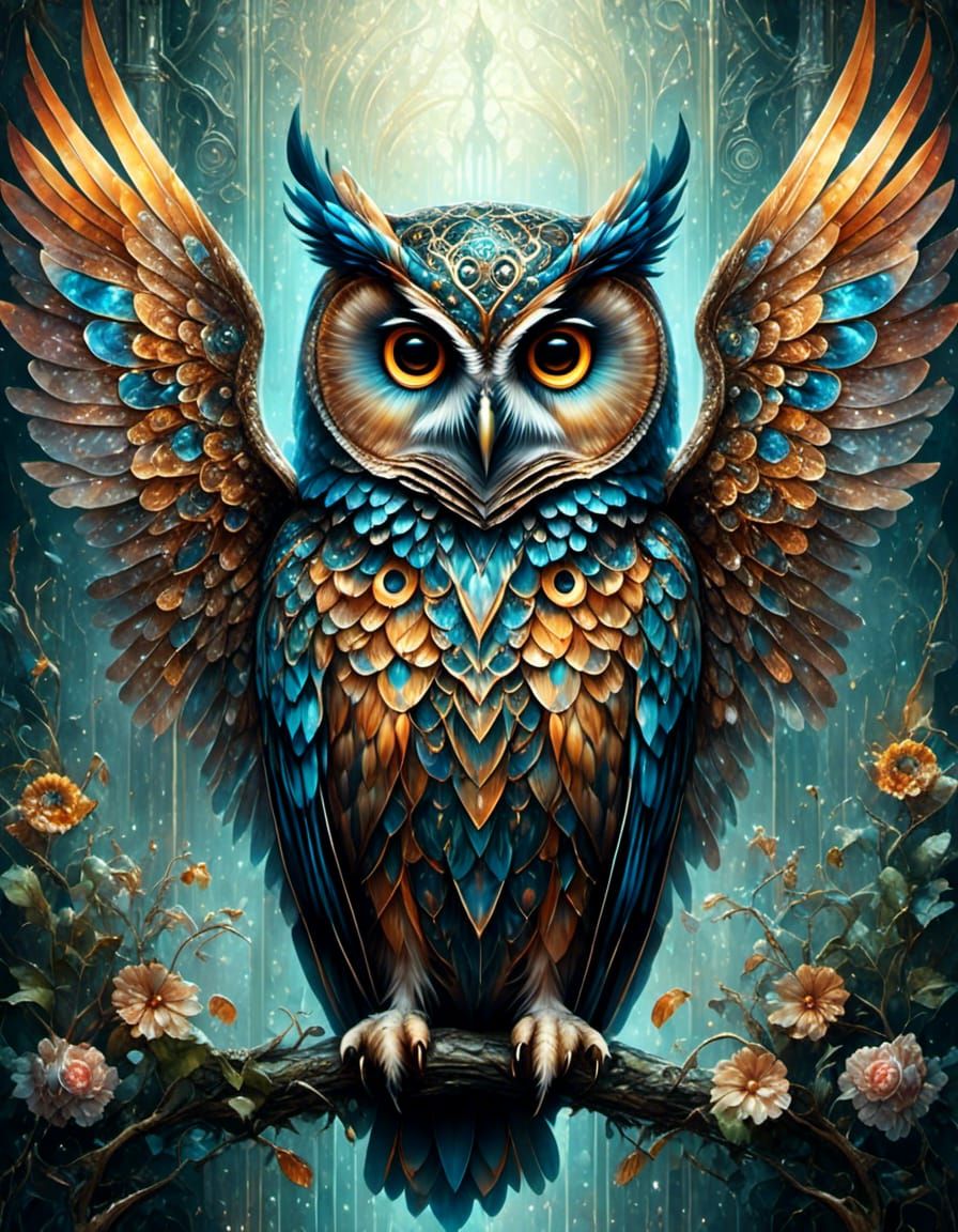 Surreal Owl with Translucent Wings in Renaissance Style