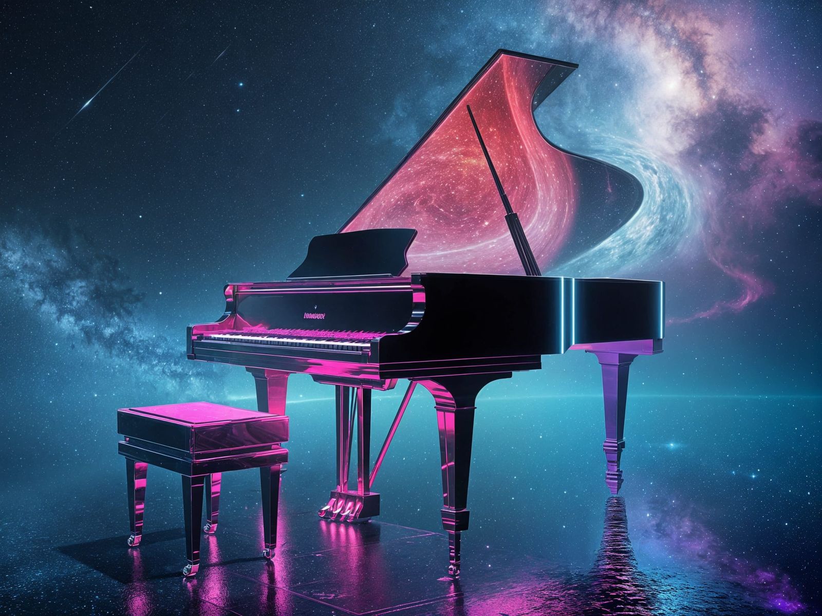 Interstellar Piano in Cosmic Synthwave Style