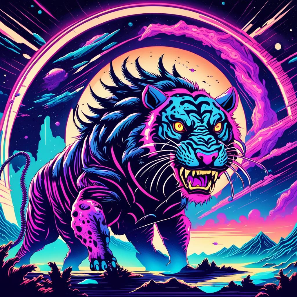 Synthwave Leviathan Tiger in Deep Space