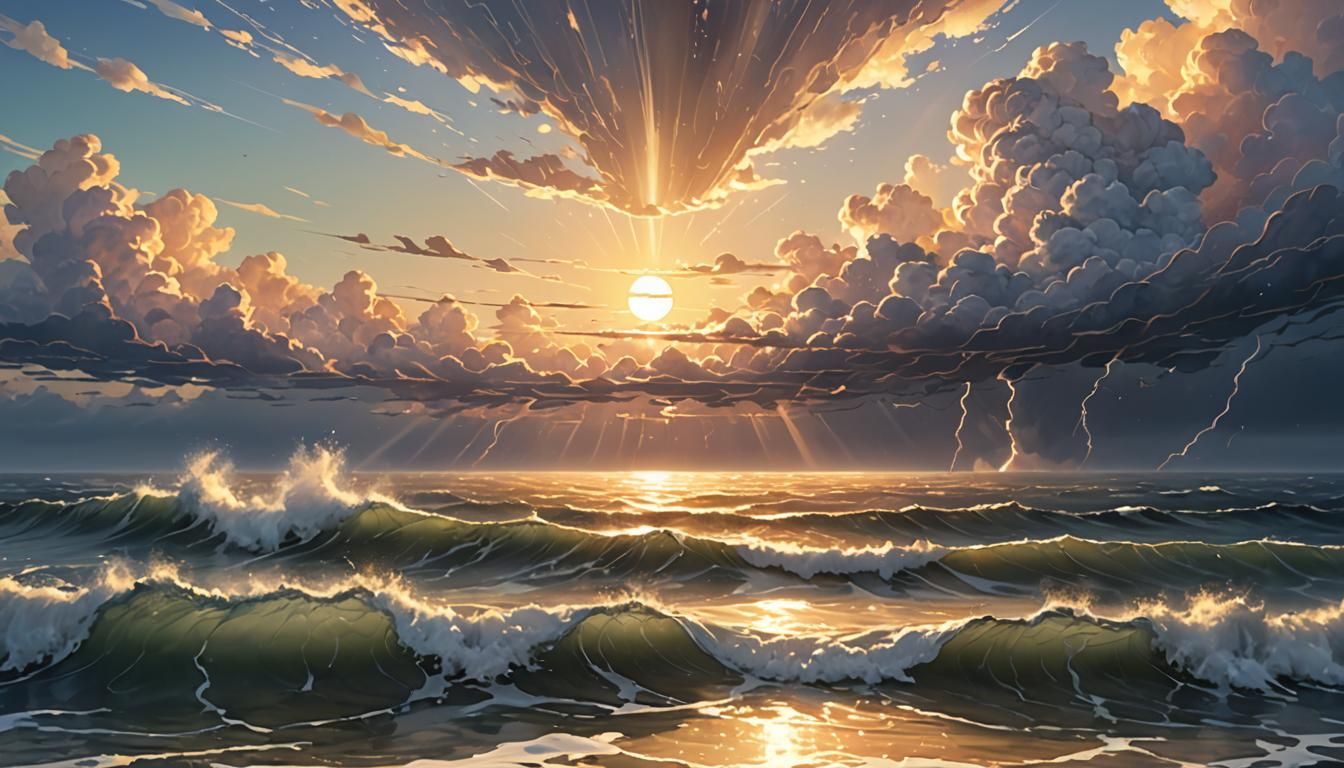 Serene Sunrise Over Calm Sea: 3D Anime Art