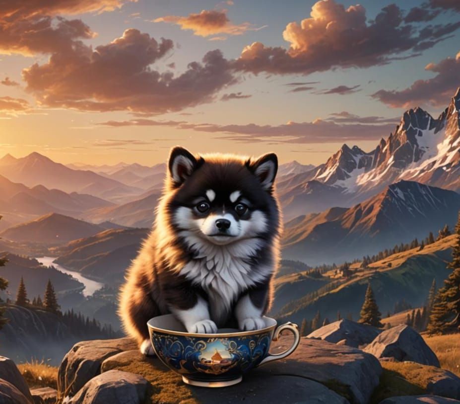 Sunset Hill Teacup Pomsky: Detailed Matte Painting