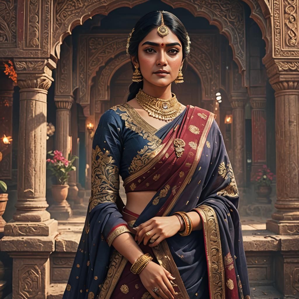 Mrunal Thakur in Saree: Detailed Matte Painting