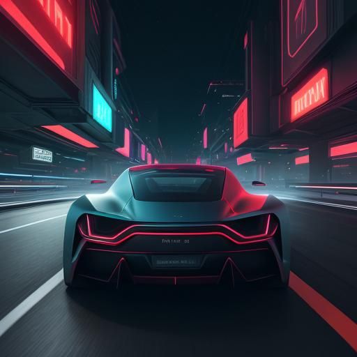 Red Sports Car in Futuristic City at Night
