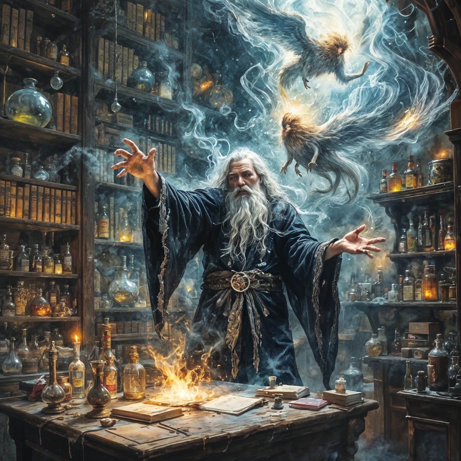 Ethereal Wizard Unleashes Celestial Power in Dark Alchemical...