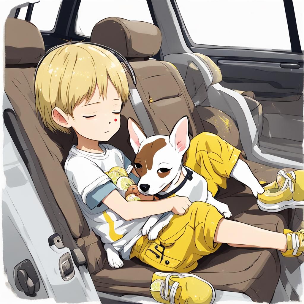 Sleeping Dog and Girl in Anime Style