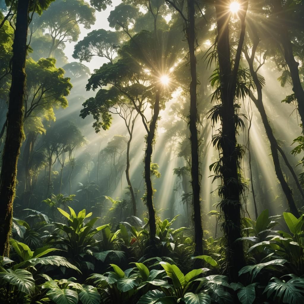 Lush Jungle Landscape with Divine Sunlight
