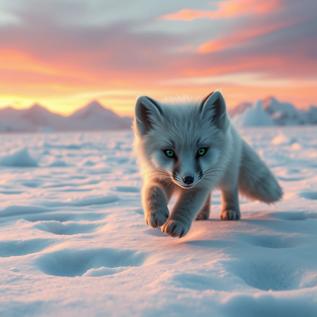 Arctic Fox Stalks into Ethereal Polar Sunset